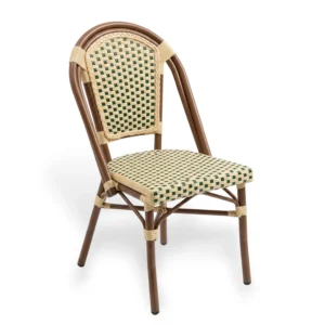 Silla Paris estilo bistró francés tejido rattan sintético verde y beige