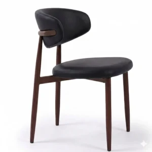 Silla de comedor Antly diseño curvo moderno tapizada en piel PU negra