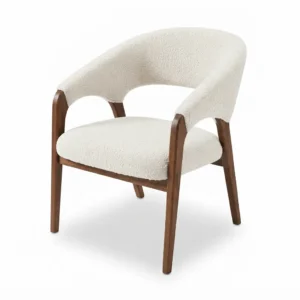 Silla ocasional Suecia diseño nórdico en tela beige texturizada y madera