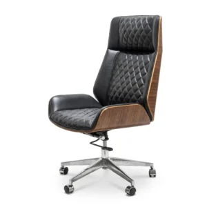 Silla ejecutiva de lujo Osaka premium chapa de nogal piel italiana base cromada